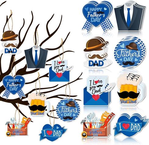 24 Pcs Father's Day Hanging Ornament - Happy Father's Day Decorations - Father Birthday Decorative Hanging Ornaments Father's Day Tree Ornaments Pendant for Father's Day Party Supplies in Saudi Arabia