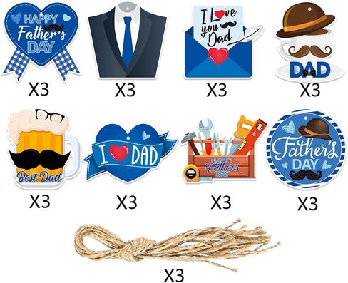 24 Pcs Father's Day Hanging Ornament - Happy Father's Day Decorations - Father Birthday Decorative Hanging Ornaments Father's Day Tree Ornaments Pendant for Father's Day Party Supplies in Saudi Arabia
