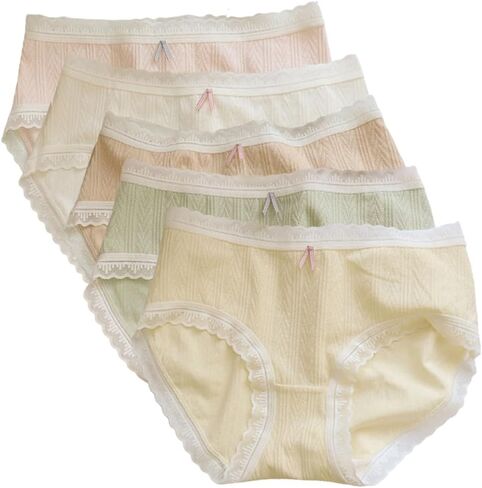 Women’s Underwear Cotton Panties Lace Ruffled Lolita Bow Knot Plaid Cute Kawaii Japanese Underwear 5 Pack in Saudi Arabia