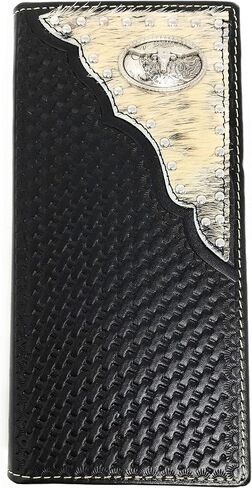 Texas West Western Men's Basketweave Genuine Leather Longhorn Long Cowhide Stud Bifold Wallet (coffee) in Kuwait