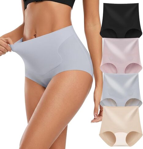High Waisted Slightly Tummy Control Underwear for Women Plus Size Full Coverage Brief Soft Seamless Panties 4P-4Color,L in Saudi Arabia