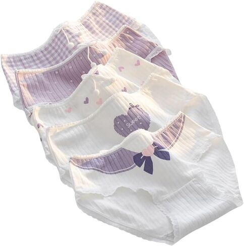 Women’s Underwear Cotton Panties Plaid Heart Print Lace Ruffled Polka Dot Bow Knot Cute Kawaii Japanese Underwear 5 Pack in Saudi Arabia