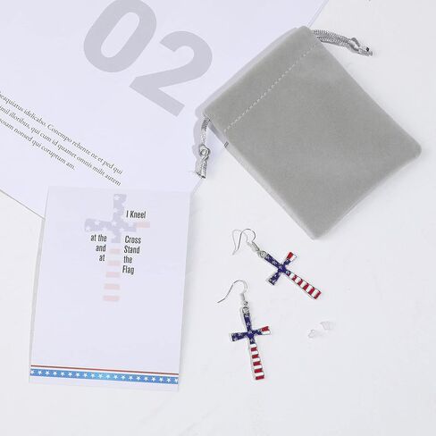 Red White and Blue Earrings for Women, American Flag Cross Dangle Earrings, Patriotic Stars and Stripes Jewelry for 4th of July Memorial Day, E34I in Kuwait