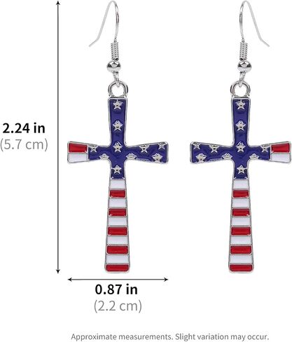 Red White and Blue Earrings for Women, American Flag Cross Dangle Earrings, Patriotic Stars and Stripes Jewelry for 4th of July Memorial Day, E34I in Kuwait