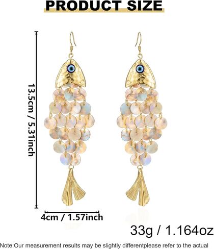 Gold Articulated Fish Earrings for Women Gold Tone Shimmering Scale Dangle Earrings Lightweight Shell Fish Tail Drop Ear-rings Summer Beach Hawaiian Ocean Jewelry Accessories Gift in Saudi Arabia