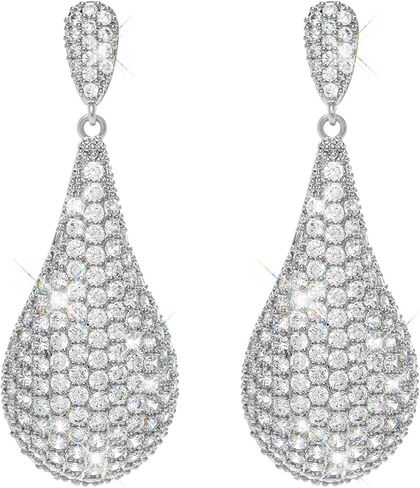 Teardrop Dangle Earrings for Women Silver/Gold Plated Leverback Earrings Hypoallergenic Sparkling Drop Jewelry Gift for Women in Saudi Arabia