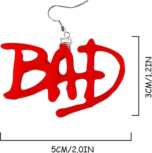 Red BAD Acrylic Dangle Earrings, Graffiti Letter Drop Earrings, 2.0 x 1.2 Inch in Kuwait