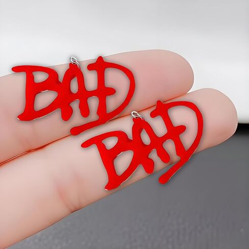 Red BAD Acrylic Dangle Earrings, Graffiti Letter Drop Earrings, 2.0 x 1.2 Inch in Kuwait