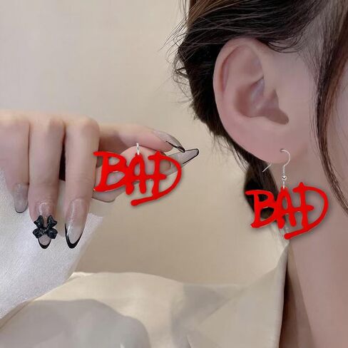 Red BAD Acrylic Dangle Earrings, Graffiti Letter Drop Earrings, 2.0 x 1.2 Inch in Kuwait