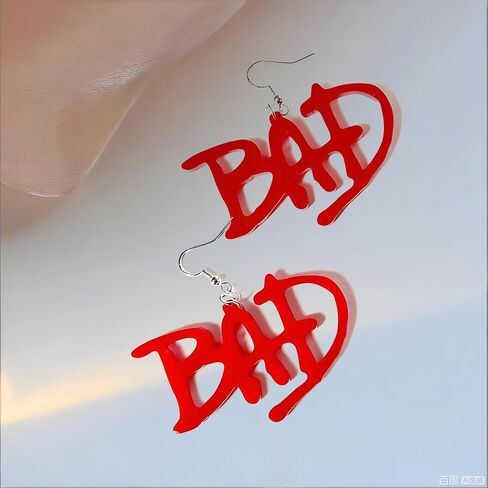 Red BAD Acrylic Dangle Earrings, Graffiti Letter Drop Earrings, 2.0 x 1.2 Inch in Kuwait