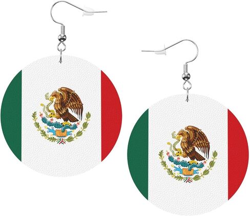 Mexico Flag Faux Leather Earrings For Women Lightweight Round Dangle Earrings Gift in Saudi Arabia