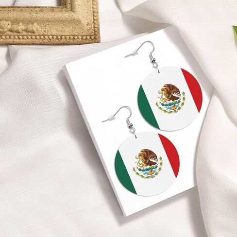 Mexico Flag Faux Leather Earrings For Women Lightweight Round Dangle Earrings Gift in Saudi Arabia