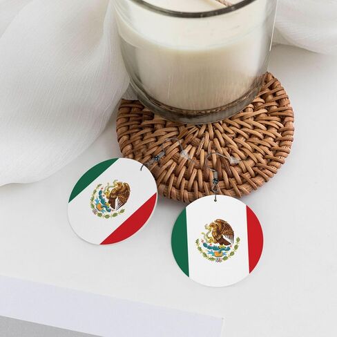 Mexico Flag Faux Leather Earrings For Women Lightweight Round Dangle Earrings Gift in Saudi Arabia