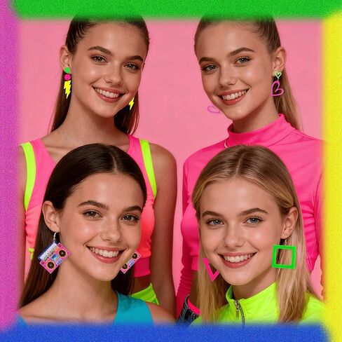 4 Pairs 80s 90s Neon Earrings for Women Retro Acrylic Jewelry for Glow Party Accessories Halloween Cosplay Music Festival Costume in Saudi Arabia