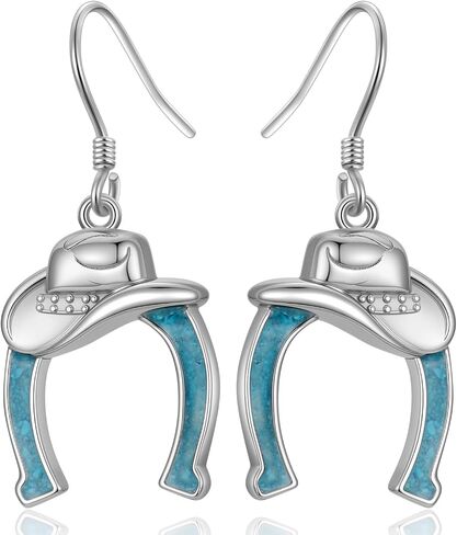 Western Cowgirl Earrings 925 Sterling Silver Turquoise Earrings Cowboy Texas Dangle Drop Earrings Western Jewelry Country Gifts for Women in Kuwait