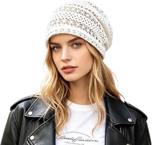 Women's Sparkly Lace Beanie Hat for Women, Lightweight Breathable Knit Skull Cap,Fashion Slouchy Beanie in Saudi Arabia