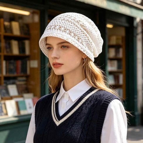 Women's Sparkly Lace Beanie Hat for Women, Lightweight Breathable Knit Skull Cap,Fashion Slouchy Beanie in Saudi Arabia