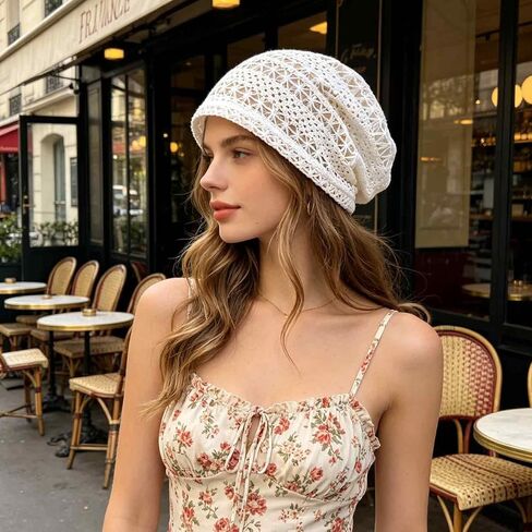 Women's Sparkly Lace Beanie Hat for Women, Lightweight Breathable Knit Skull Cap,Fashion Slouchy Beanie in Saudi Arabia