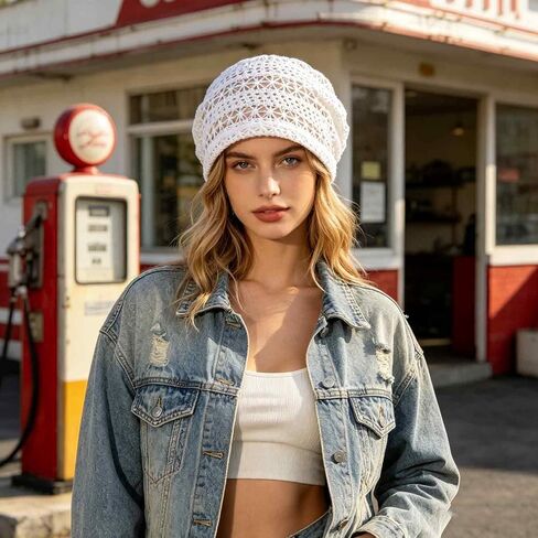 Women's Sparkly Lace Beanie Hat for Women, Lightweight Breathable Knit Skull Cap,Fashion Slouchy Beanie in Saudi Arabia