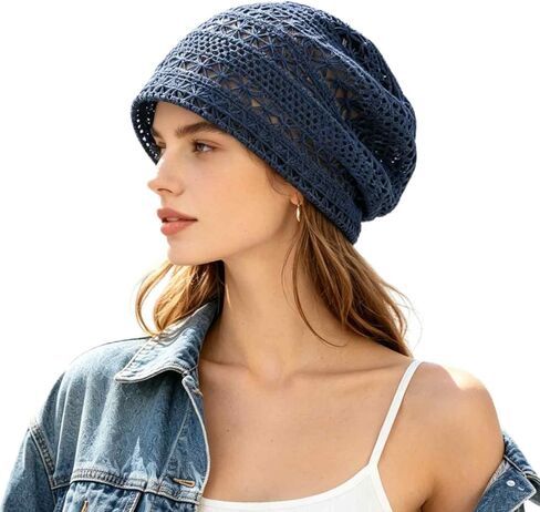 Women's Sparkly Lace Beanie Hat for Women, Lightweight Breathable Knit Skull Cap,Fashion Slouchy Beanie in Saudi Arabia