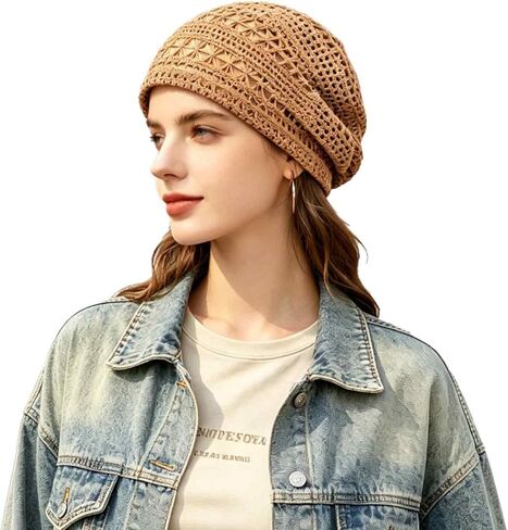 Women's Sparkly Lace Beanie Hat for Women, Lightweight Breathable Knit Skull Cap,Fashion Slouchy Beanie in Saudi Arabia