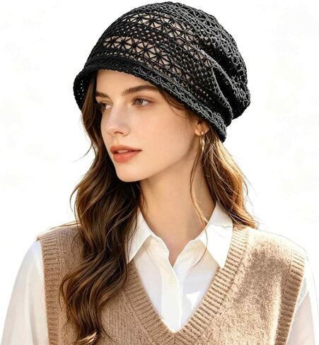 Women's Sparkly Lace Beanie Hat for Women, Lightweight Breathable Knit Skull Cap,Fashion Slouchy Beanie in Saudi Arabia