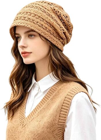 Women's Sparkly Lace Beanie Hat for Women, Lightweight Breathable Knit Skull Cap,Fashion Slouchy Beanie in Saudi Arabia