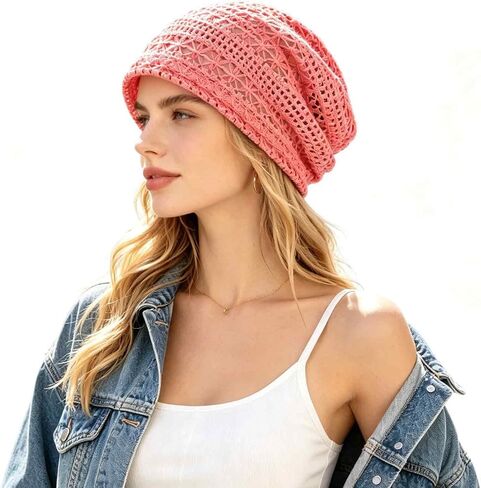 Women's Sparkly Lace Beanie Hat for Women, Lightweight Breathable Knit Skull Cap,Fashion Slouchy Beanie in Saudi Arabia