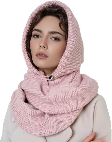 Fuzzy Balaclava Hood Hat Scarf Women 2 in 1 Hooded Scarf Winter Crochet Beanie Hats Beanies Knitted Crochet Hat Scarfs Set in Saudi Arabia