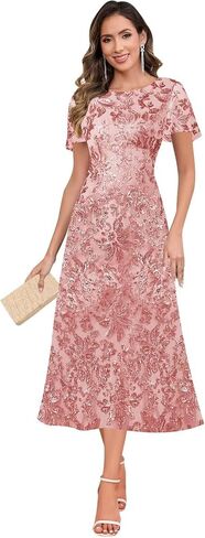 Sequin Mother of The Bride Dresses Scoop Neck Tea Length Formal Dresses Evening Gown in Kuwait
