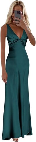 Satin Corset Prom Dresses for Women V Neck Long Halter Evening Formal Dress in Saudi Arabia