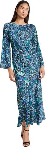 Donna Morgan Women's Long Sleeve Round Neck Floral Maxi Dress with Keyhole Back - Wedding Guest Dresses in Kuwait
