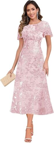 Sequin Mother of The Bride Dresses Scoop Neck Tea Length Formal Dresses Evening Gown in Kuwait