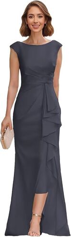 Cap Sleeves Satin Mother of The Bride Dress Round Neck Mermaid Ruched Sheath Cocktail Dresses for Women 2026 with Slit in Saudi Arabia