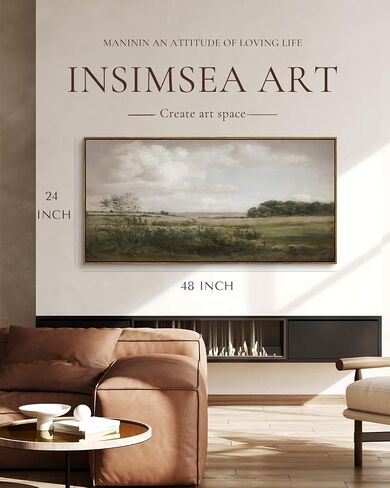 InSimSea Extra Large Framed Vintage Wall Art, Living Room Country Farmhouse Decor, Flower Meadow Landscape Paintings, Canvas Prints, Retro Scenery Long Pictures for Bedroom Above of Bed,24x48inch in Saudi Arabia