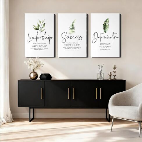 Set of 3 Framed Canvas Art - Motivational Office Wall Decor, Leadership/Success Quotes with Leaves, Inspirational Prints for Bedroom, Framed Positive Vibe Wall Art in Saudi Arabia