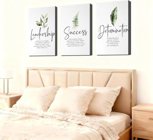 Set of 3 Framed Canvas Art - Motivational Office Wall Decor, Leadership/Success Quotes with Leaves, Inspirational Prints for Bedroom, Framed Positive Vibe Wall Art in Saudi Arabia