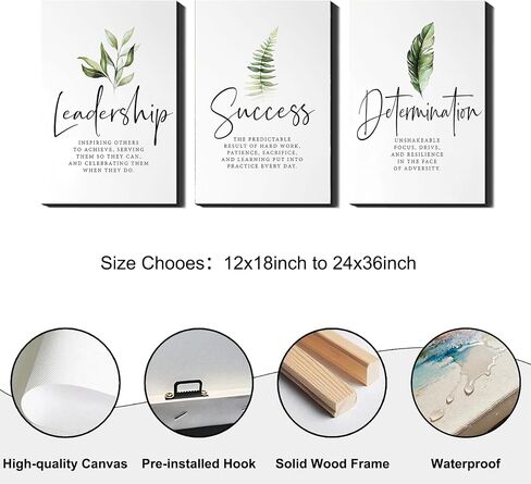 Set of 3 Framed Canvas Art - Motivational Office Wall Decor, Leadership/Success Quotes with Leaves, Inspirational Prints for Bedroom, Framed Positive Vibe Wall Art in Saudi Arabia