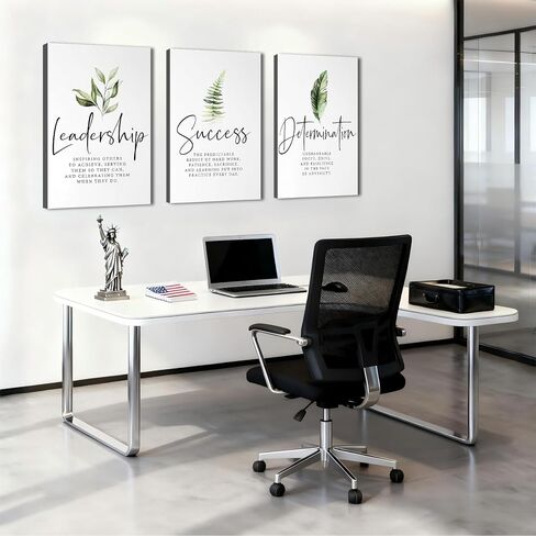 Set of 3 Framed Canvas Art - Motivational Office Wall Decor, Leadership/Success Quotes with Leaves, Inspirational Prints for Bedroom, Framed Positive Vibe Wall Art in Saudi Arabia
