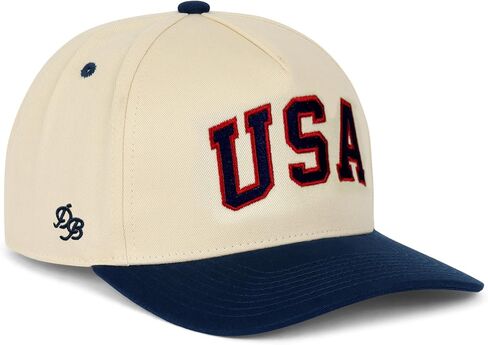 Dad Brand USA Structured Snapback Hat for Men - Embroidered Patriotic Logo, Two-Tone Cream and Navy, Adjustable Snap Closure, 5-Panel High-Profile Cap - Gift for Dads and Sports Fans in Kuwait