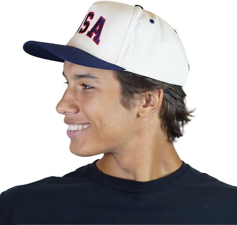 Dad Brand USA Structured Snapback Hat for Men - Embroidered Patriotic Logo, Two-Tone Cream and Navy, Adjustable Snap Closure, 5-Panel High-Profile Cap - Gift for Dads and Sports Fans in Kuwait