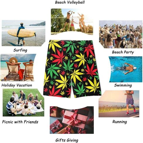 سروال سباحة للرجال من SARA NELL، سروال سباحة Reggae Rasta Marijuana Leaf Weed Surfing Beach Board Shorts ملابس سباحة بيضاء in Kuwait