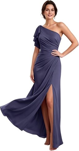 One Shoulder Mother of The Bride Dresses Chiffon Ruffle Mermaid Ruched Mother of The Groom Dresses with Slit in Saudi Arabia