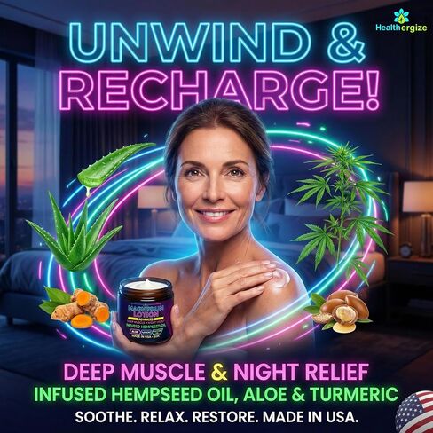 Magnesium Lotion for Sleep and Sore Muscles-Infused with Hemp, Turmeric & Moroccan Oil-–Magnesium Cream for Restless Legs & Leg Cramps-5 Oz. Made in USA in Saudi Arabia