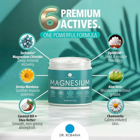 Dr. Robaina Magnesium Cream – Zechstein Magnesium Chloride with Arnica & OptiMSM for Post-Workout Muscle Comfort & Daily Wellness, 4 oz in Saudi Arabia