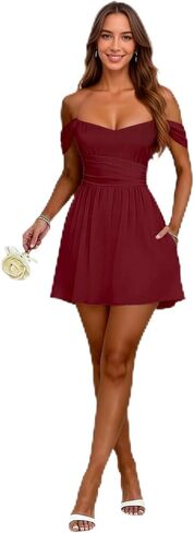 Off The Shoulder Bridesmaid Dresses with Slit Ruched Chiffon A Line Long Formal Party Wedding Guest Gown for Women in Saudi Arabia