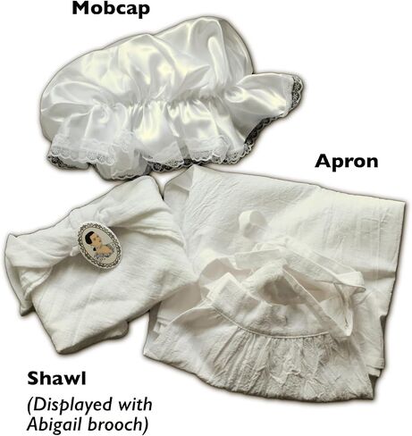 Colonial costume women,1776 Revolutionary War, Betsy Ross. 6-Item Costume Accessories Set with Mob Cap Bonnet, Apron, Shawl, Brooch, "Remember the Ladies" Sealed Letter & Guide. Dress not included. in Saudi Arabia