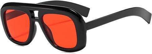 Trendy Square Aviator Sunglasses for Women Men Flat Top Thick Frame 70s Oversized Sun Glasses Orange Shades in Saudi Arabia