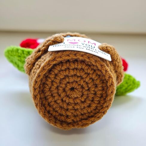 Handmade Crochet Red Flowers Birthday Gift for Mom | Remember I Love You Emotional Support Gift for Mom from Daughters Son Knitted Crochet 3 Flowers Pot Doll in Saudi Arabia