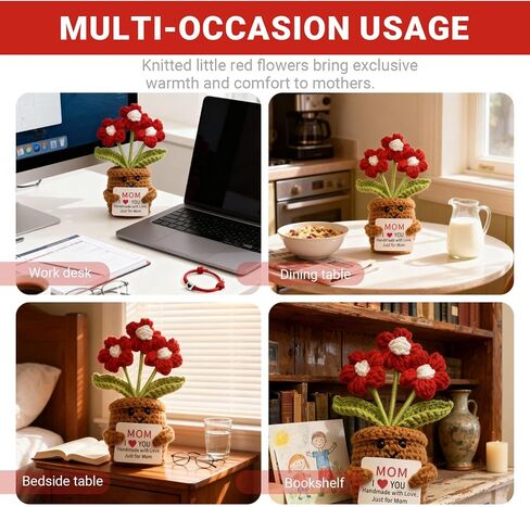 Handmade Crochet Red Flowers Birthday Gift for Mom | Remember I Love You Emotional Support Gift for Mom from Daughters Son Knitted Crochet 3 Flowers Pot Doll in Saudi Arabia